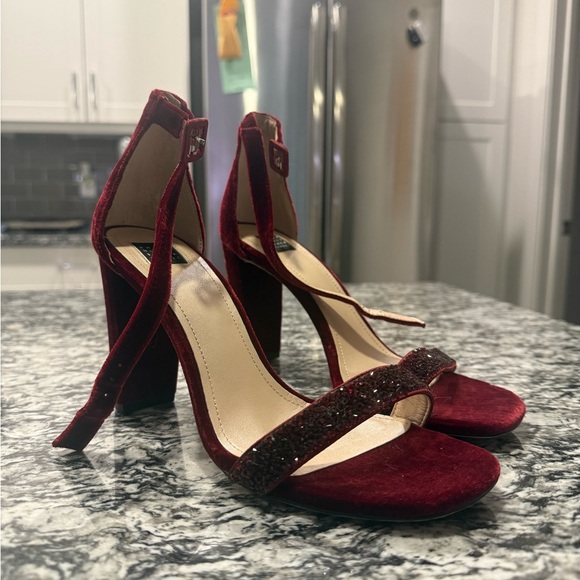 White House Black Market Shoes - White House Black Market Deep Red Velvet Heels